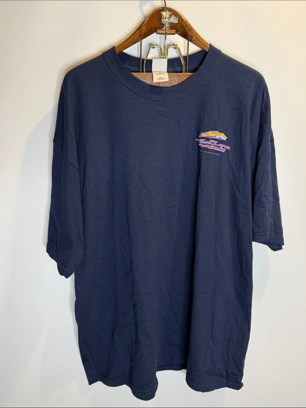 Fast Lane Classic Cars, St. Charles MI Navy Crewneck T-Shirt Size:XXL